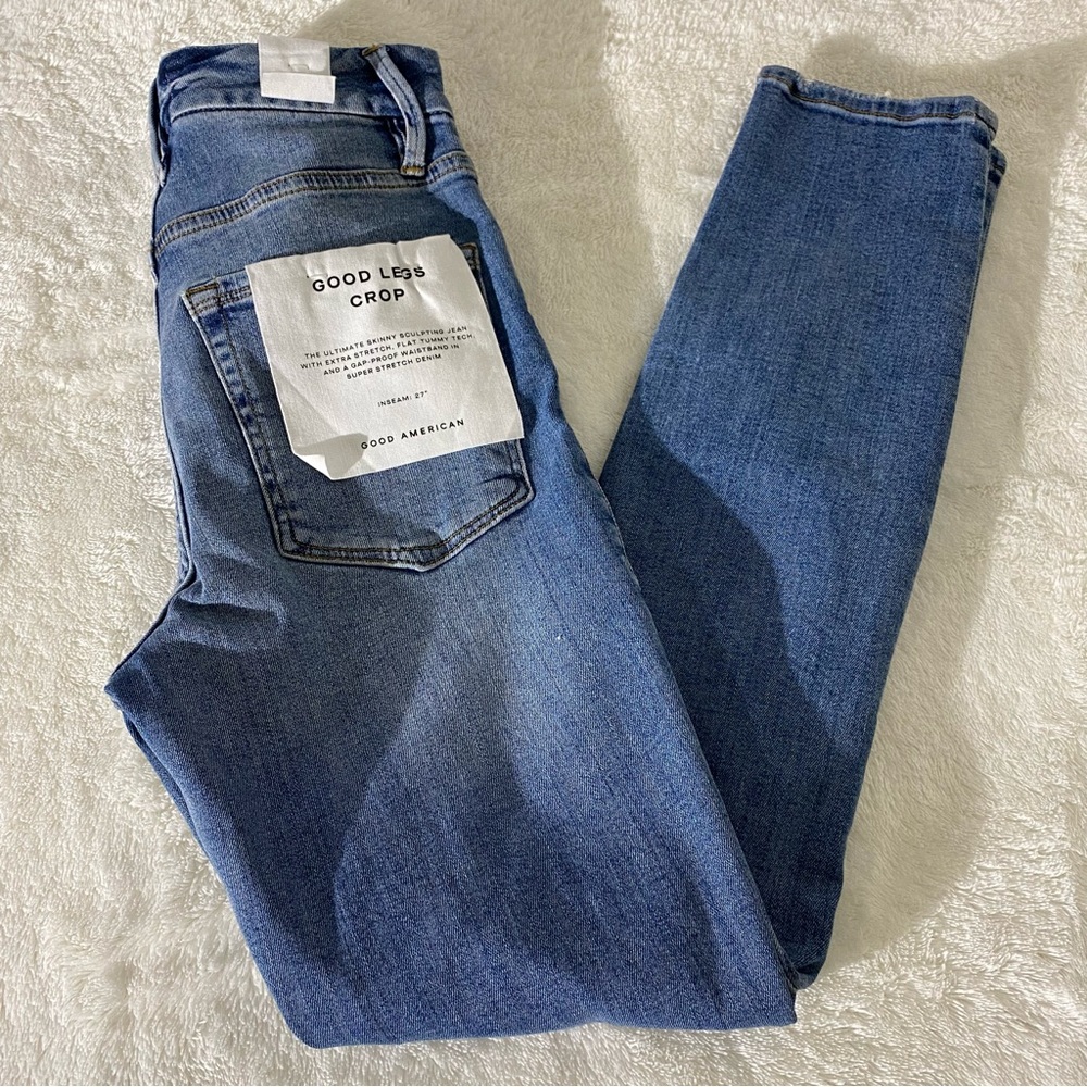 GOOD AMERICAN Good Legs Crop Distressed High Rise Skinny Ankle Jeans - Picture 8 of 8